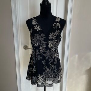 New York & Company Black and Cream Floral Blouse